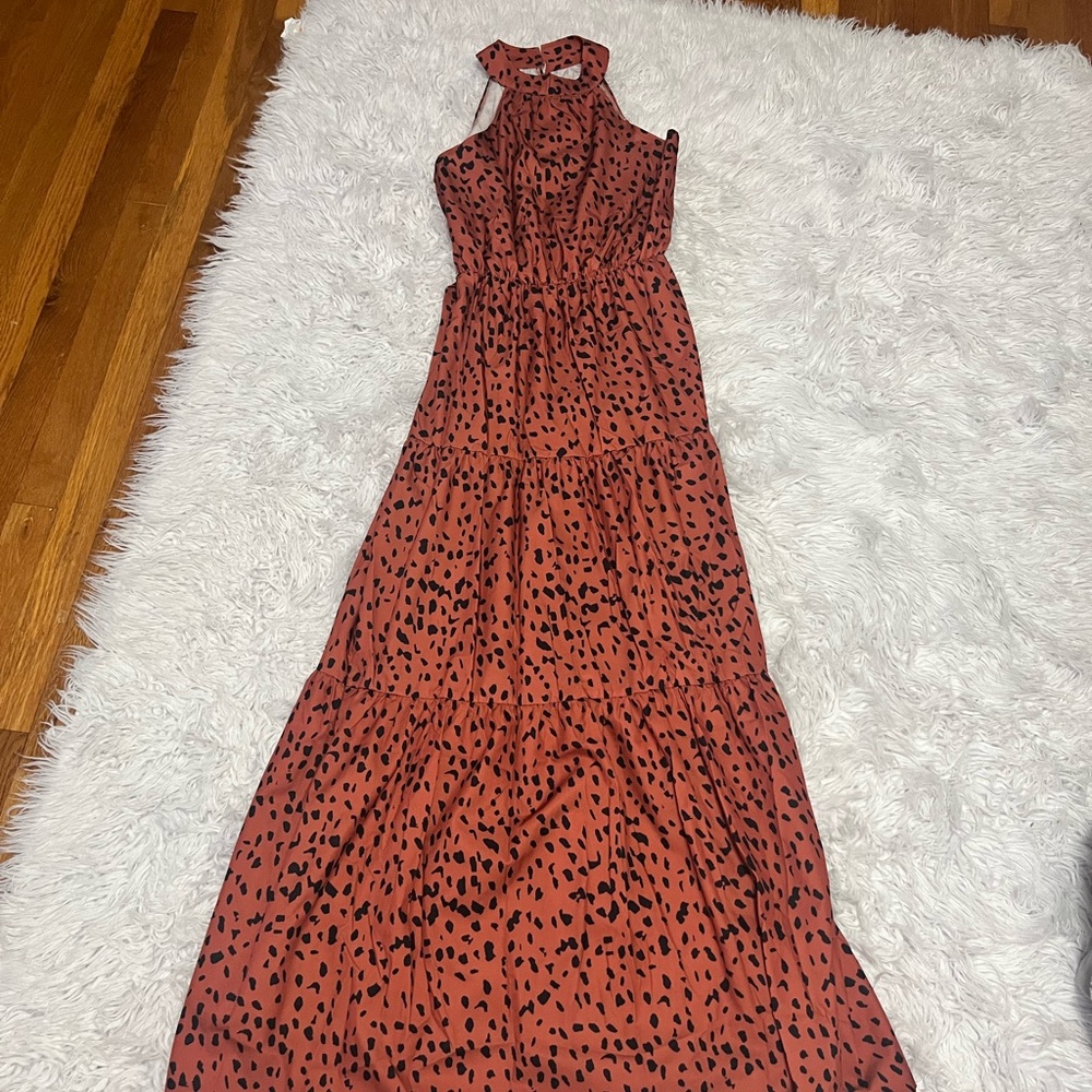 Elegant Sleeveless Dress in Rust and Black *nwot*